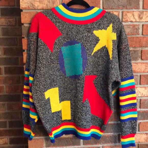 hoopla Sweaters - Vintage 80s retro funky rainbow sweater